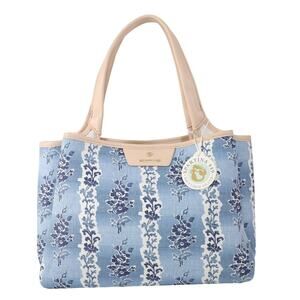 Spartina 449 Blue and Tan Tote with Floral Lace